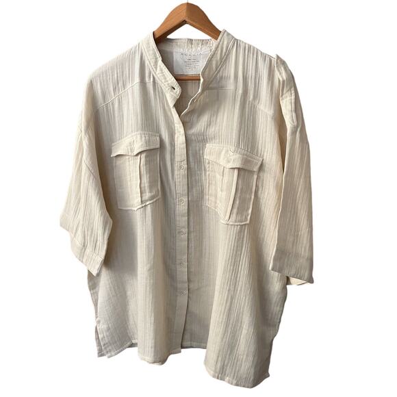 Acacia Tops - NWT Acacia Swimwear Van Top Sz P/S Cream Cotton Gauze 3/4 Sleeve